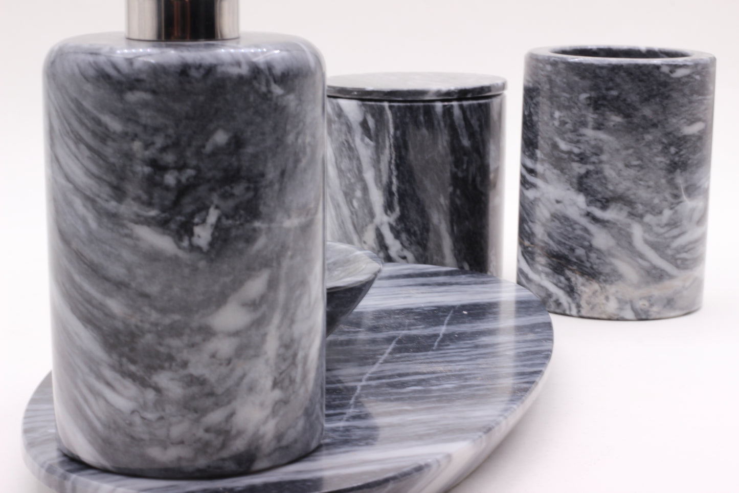 Black & White Marble Bathroom Accessory Set – 5 Piece Handcrafted Set