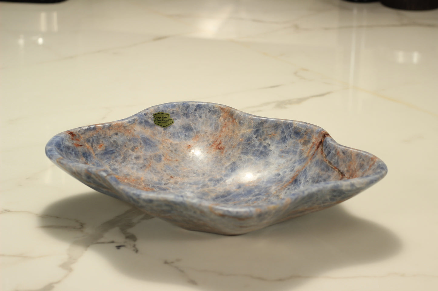 Blue & Red Onyx Centerpiece Bowl – 13" x 10" Handcrafted Decorative Accent