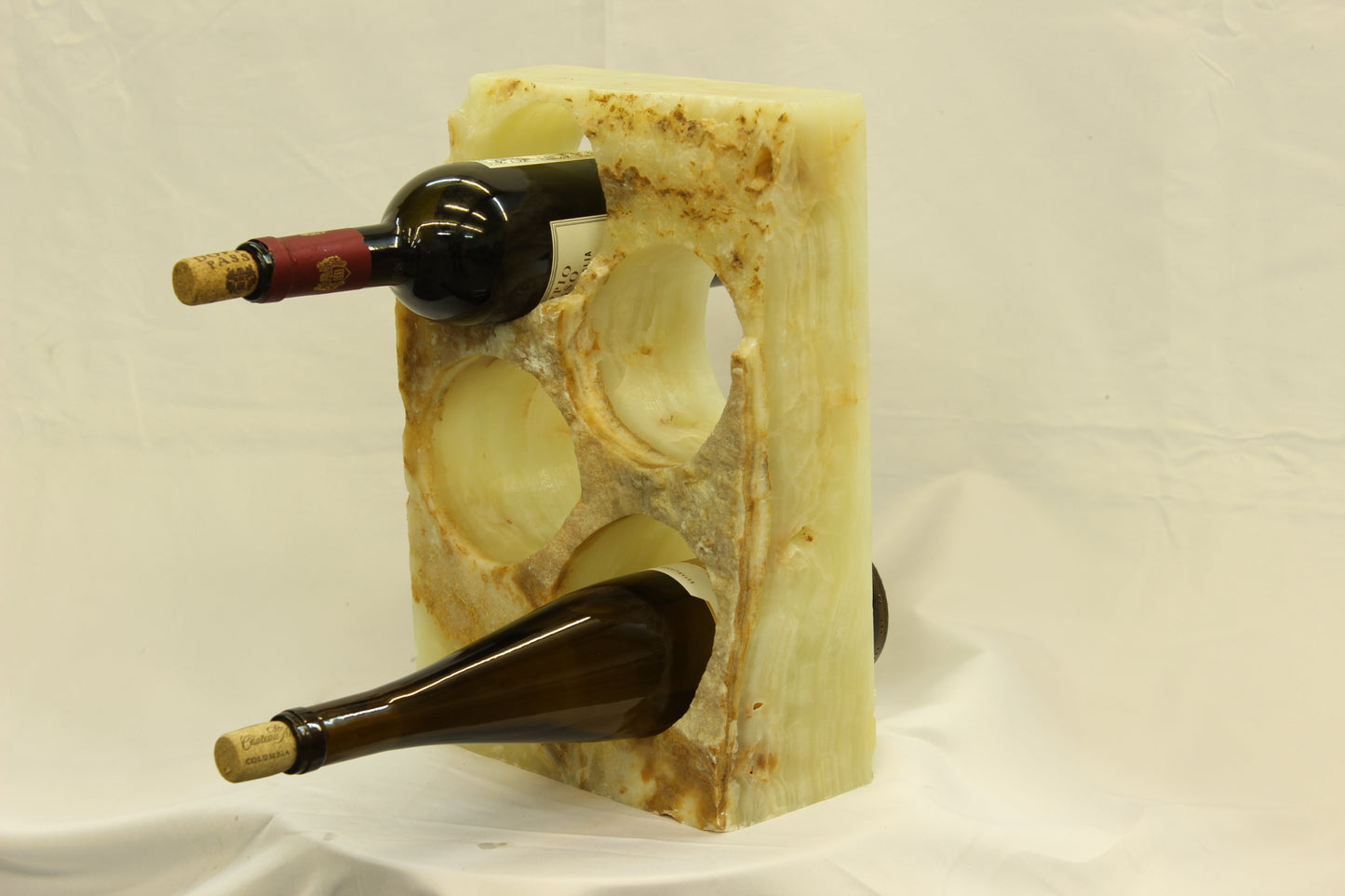 Beige & Orange Onyx Stone Wine Holder