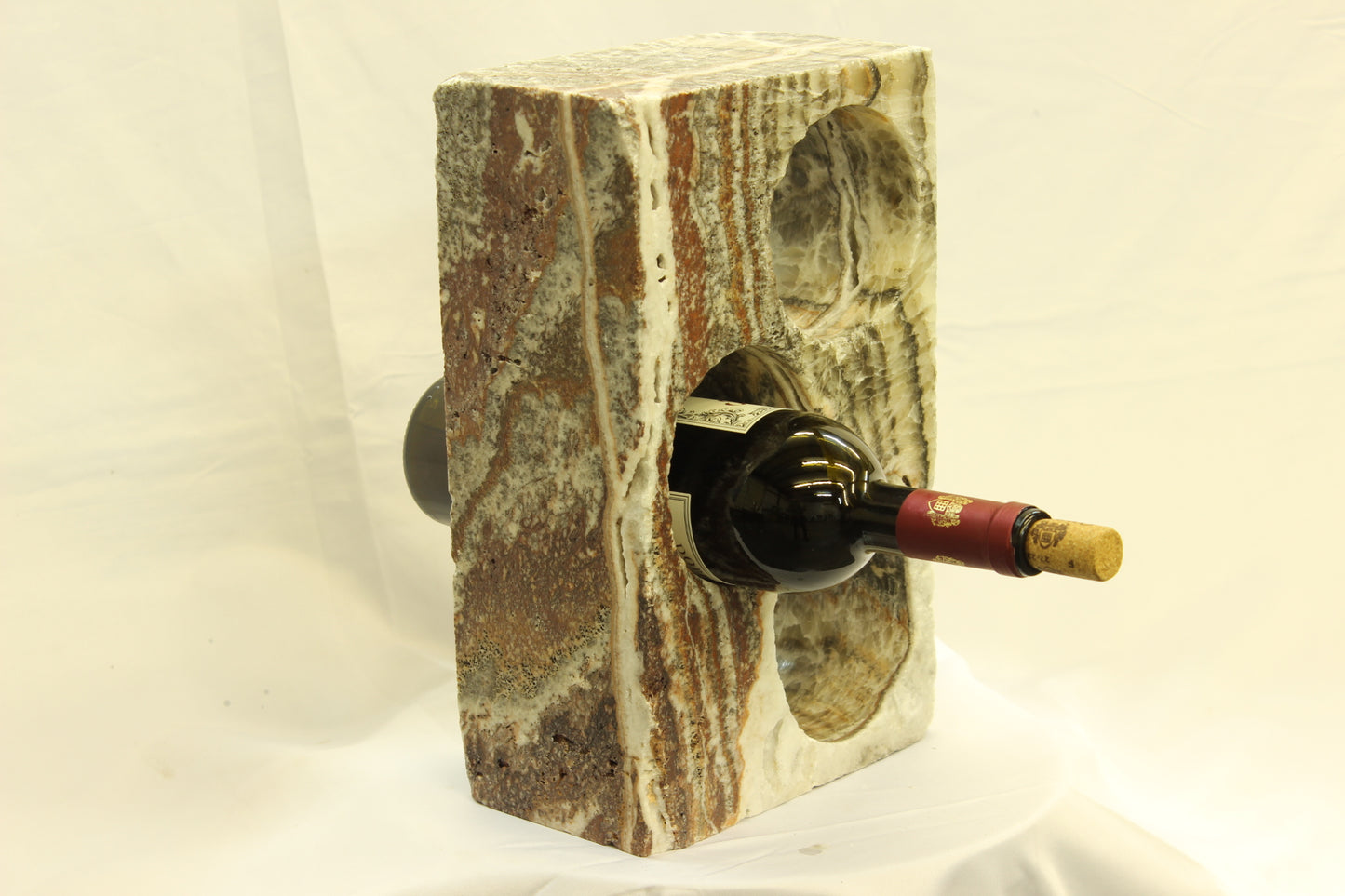 Red & Beige Onyx Stone Wine Holder