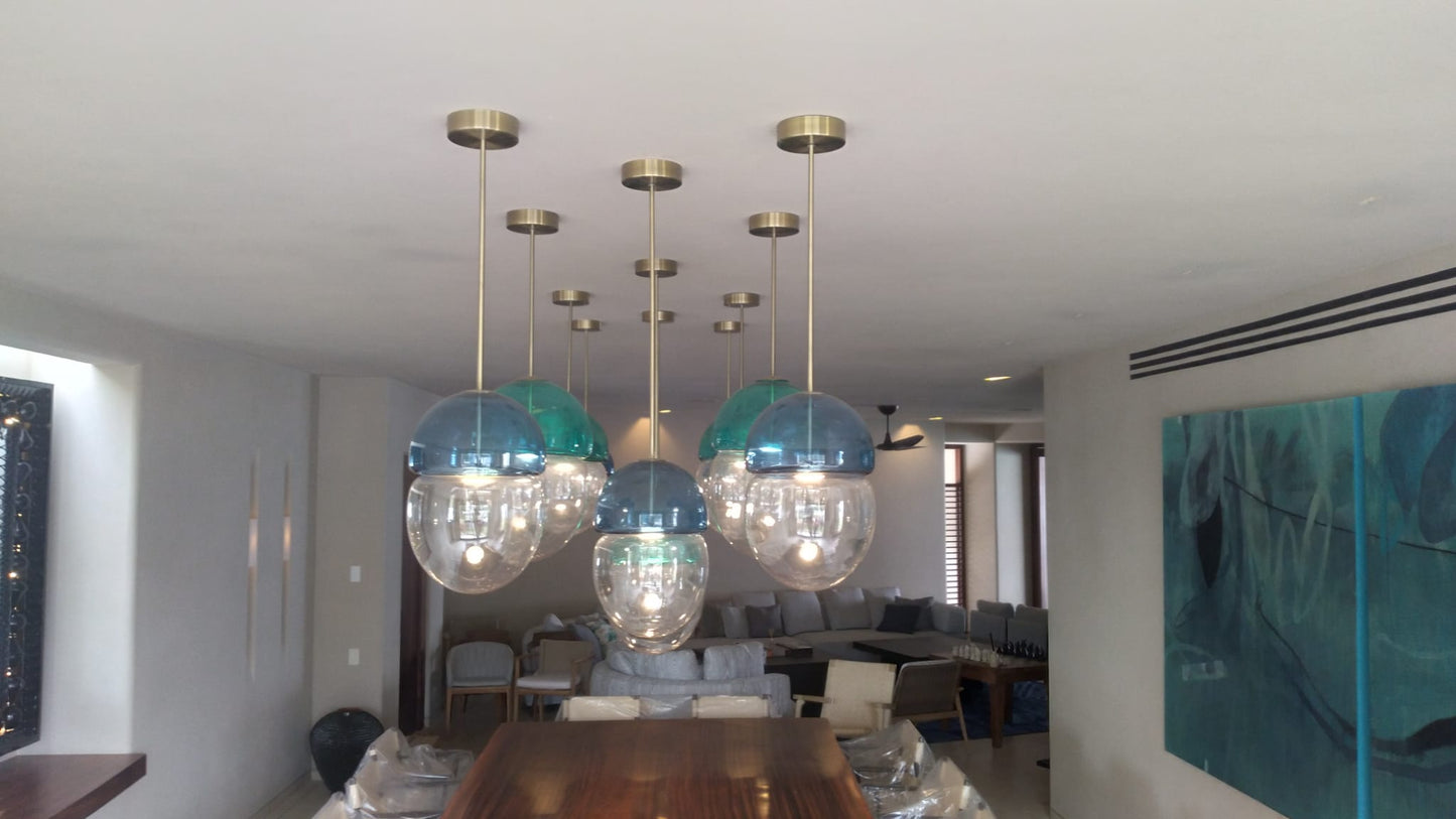 Aqua Green Glass Globe LED Pendant Light