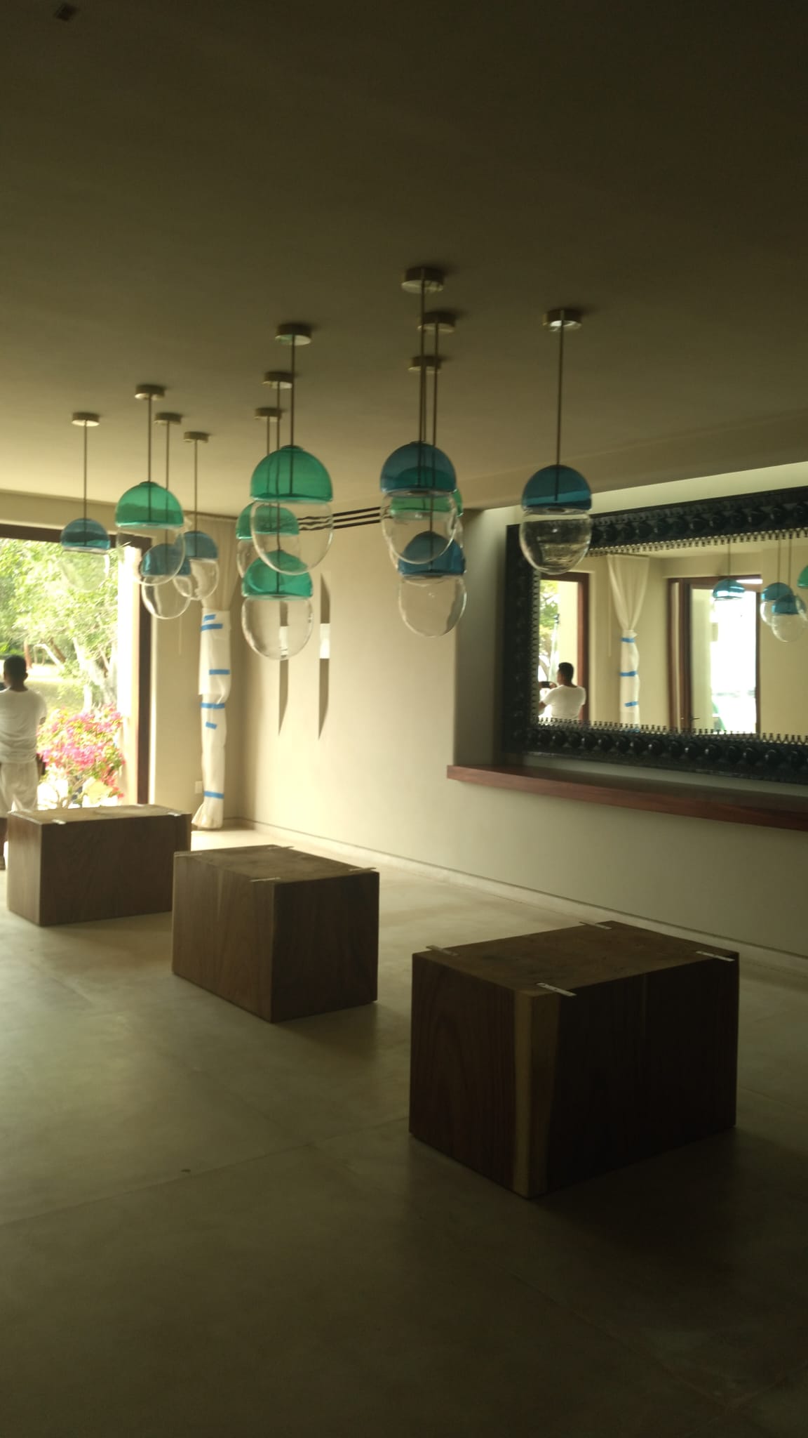 Aqua Green Glass Globe LED Pendant Light
