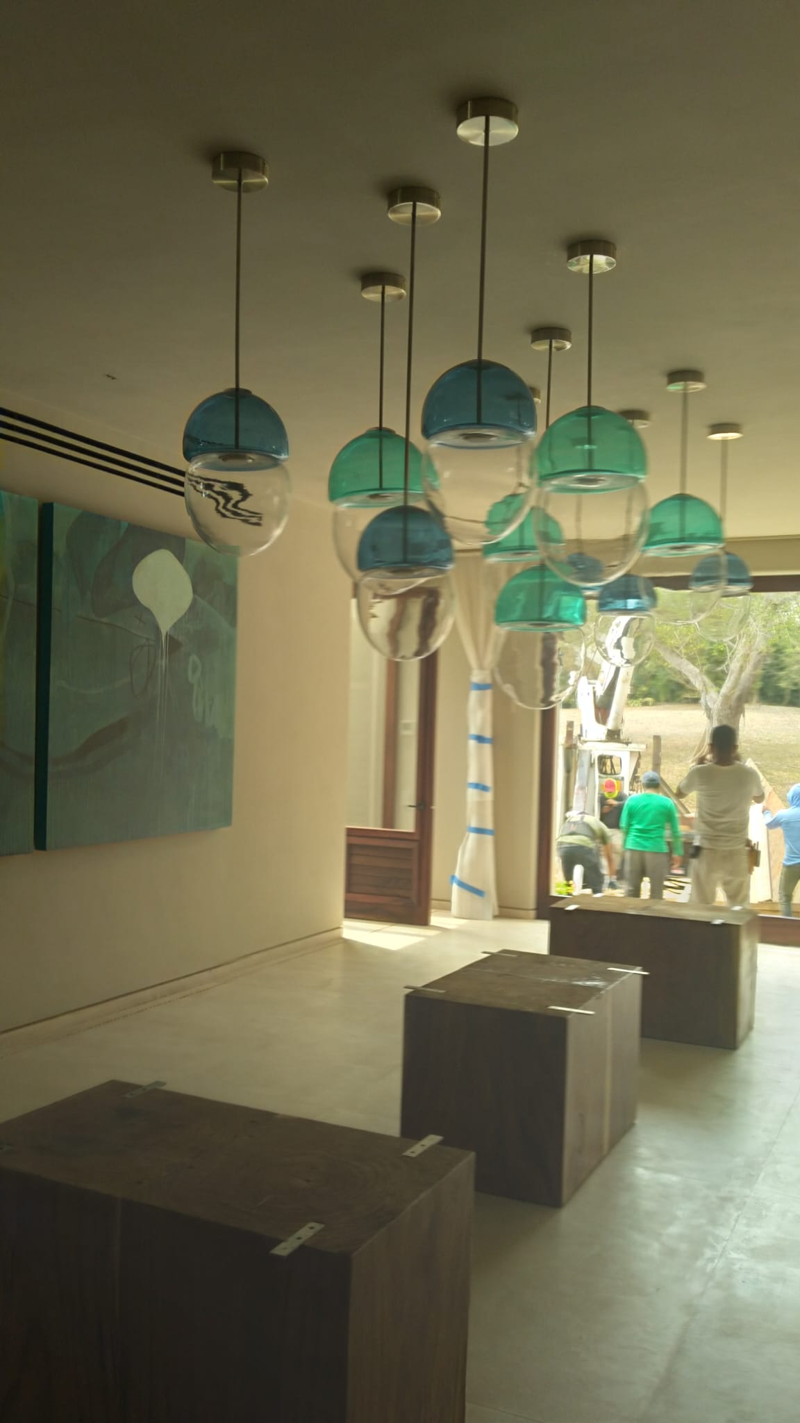 Aqua Green Glass Globe LED Pendant Light