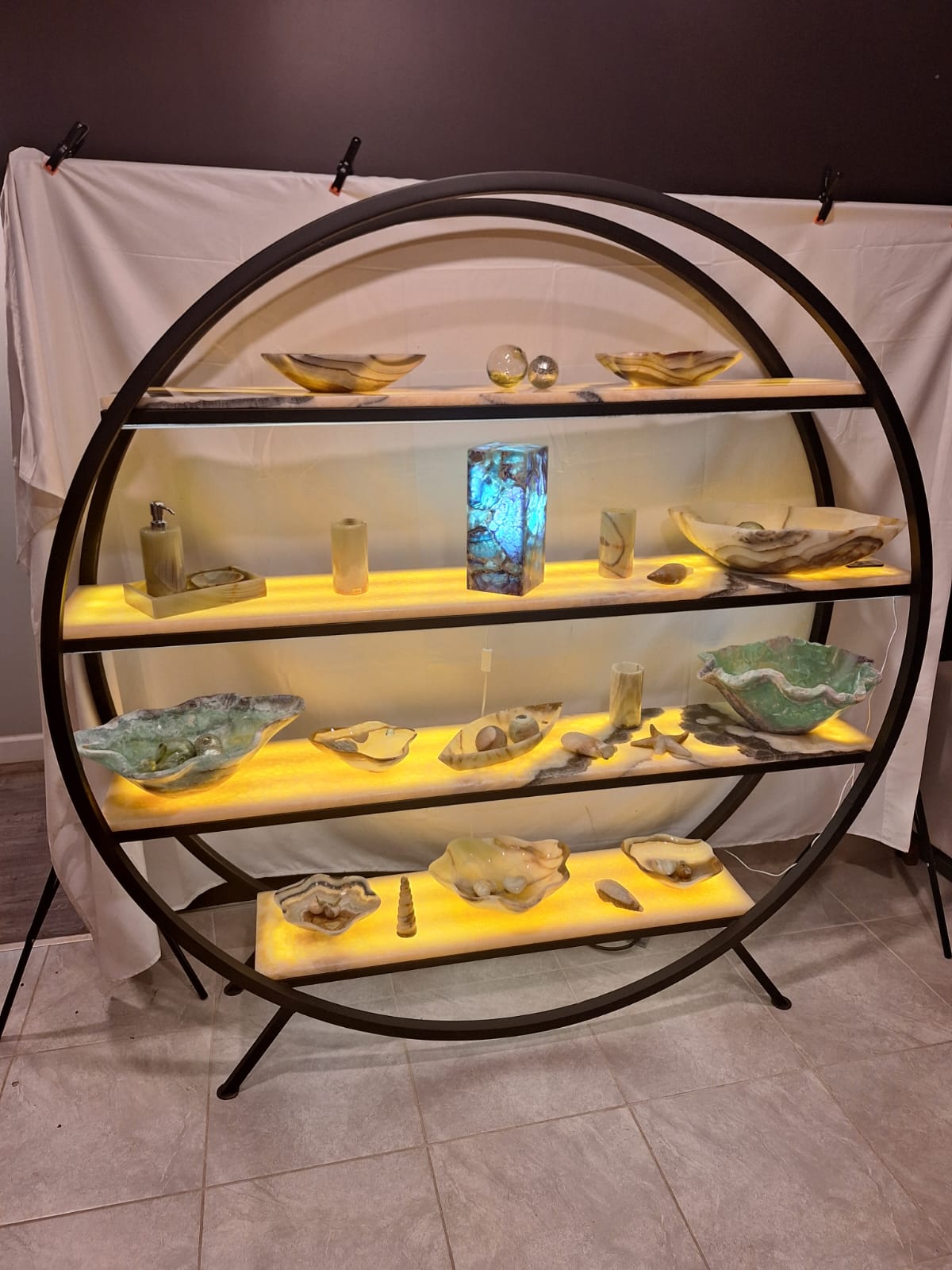 Handmade 74" Iron & Onyx Stone Bookshelf