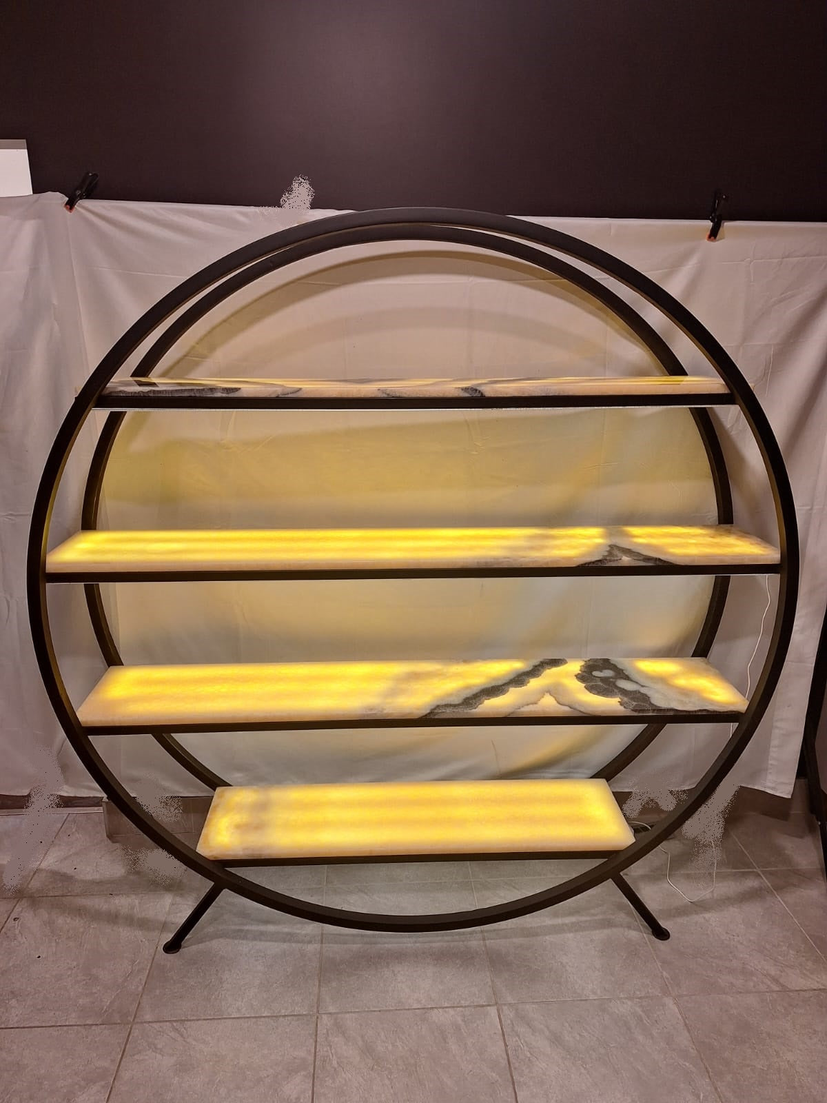 Handmade 74" Iron & Onyx Stone Bookshelf