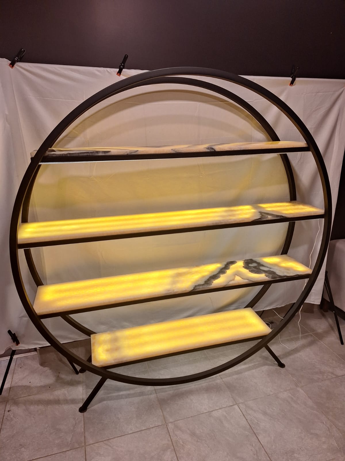 Handmade 74" Iron & Onyx Stone Bookshelf