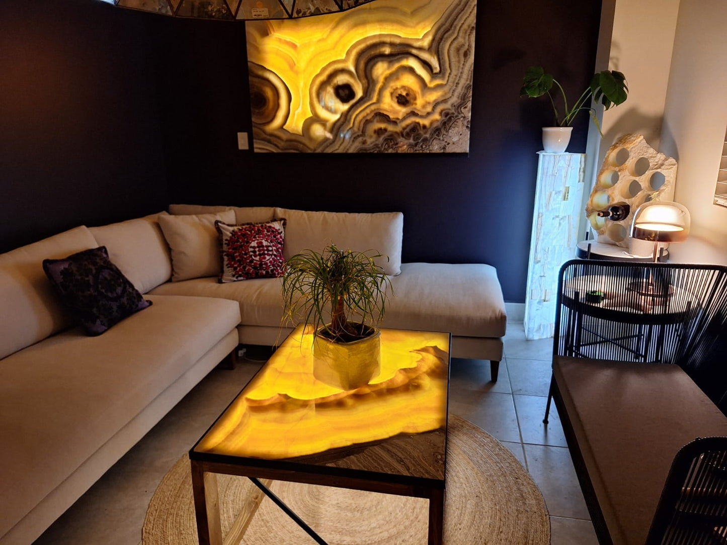 'Erupcion' Backlit Onyx Stone 40" Wood Coffee Table