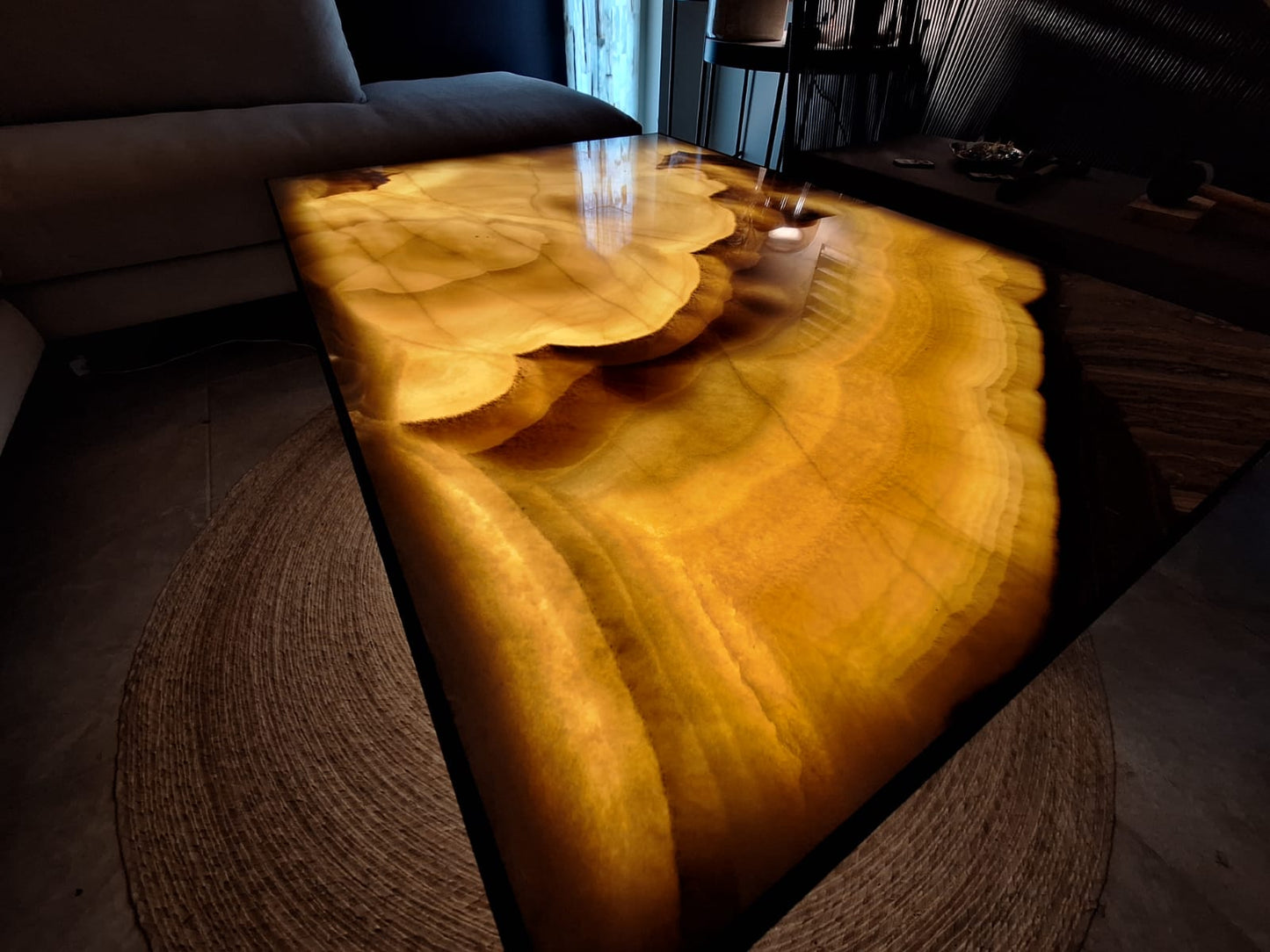 'Erupcion' Backlit Onyx Stone 40" Wood Coffee Table