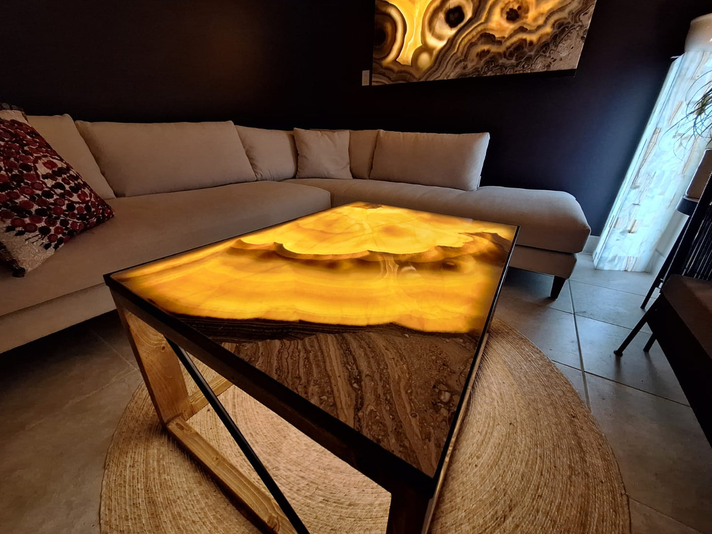 'Erupcion' Backlit Onyx Stone 40" Wood Coffee Table