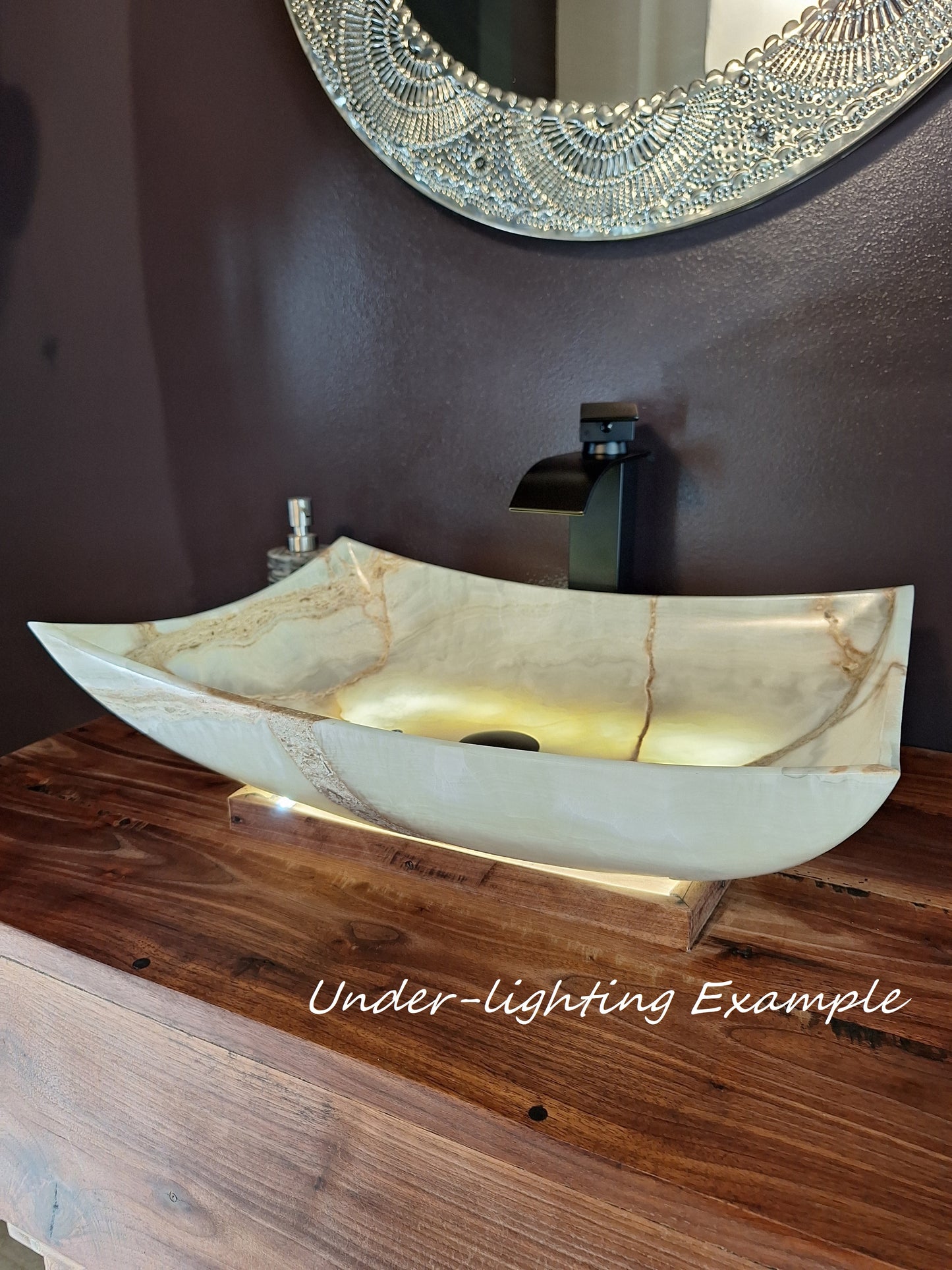 22" White & Brown Artistic Onyx Vessel Sink