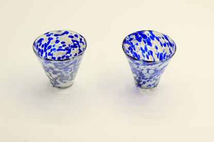 Blue And White Blown Glass Set