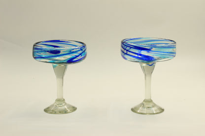 Blue Swirl Blown Glass Set