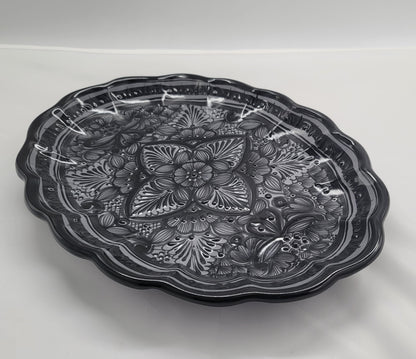 Black Patterned Big Oval Talavera Decorative Tray