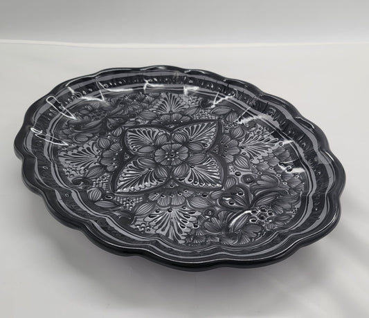 Black Patterned Big Oval Talavera Decorative Tray