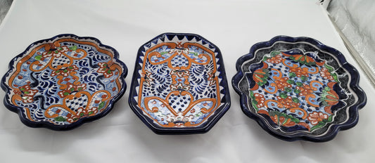 Flower Design 3pc Decorative Talavera Tray Set