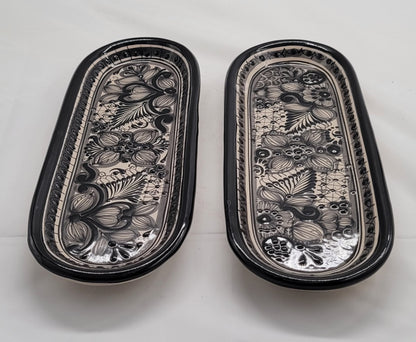 Black Oval 2pc Decorative Talavera Tray Set