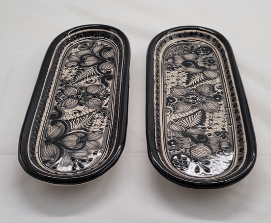 Black Oval 2pc Decorative Talavera Tray Set