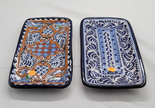 Blue/White 2pc Patterned Decorative Talavera Tray Set