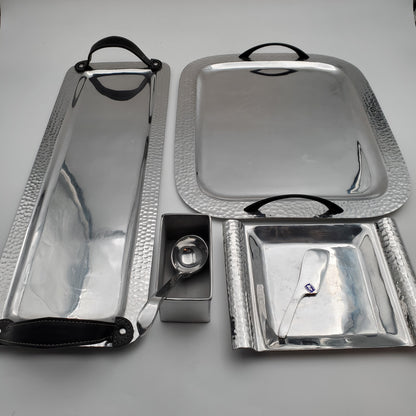 6pc Pewter Serving Tray Set w/ Cheese & Salsa Utensils