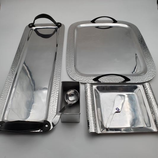 6pc Pewter Serving Tray Set w/ Cheese & Salsa Utensils