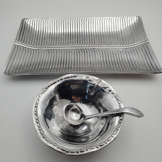 3pc Modern Design Tray Set w/ Dragonfly Bowl and Ladle