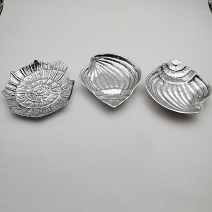 3pc Seashell Pewter Tray Set