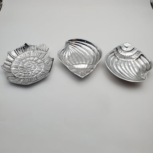 3pc Seashell Pewter Tray Set