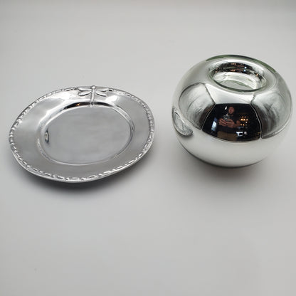 2pc Candle Holder w/ Dragonfly Serving Tray