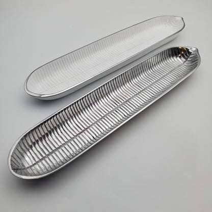 2pc Canoe Bread Tray White/Silver