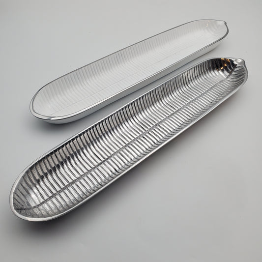 2pc Canoe Bread Tray White/Silver
