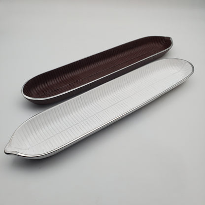 2pc Canoe Bread Tray White/Brown