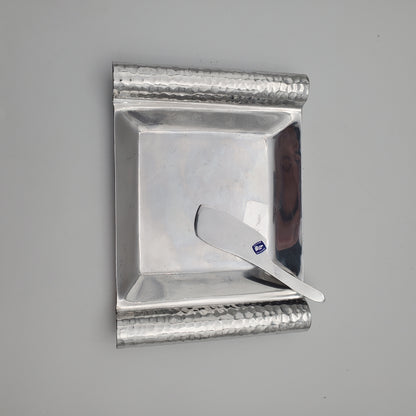 6pc Pewter Serving Tray Set w/ Cheese & Salsa Utensils
