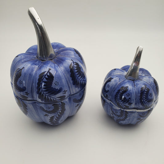 2pc Ceramic & Pewter Pumpkin Candy Bowl Set