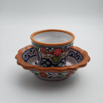 Brown/ White Talavera Mini Flower Pot