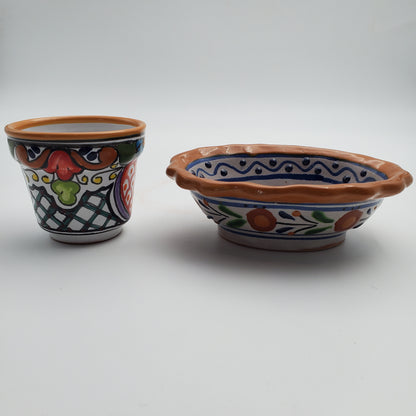 Brown/ White Talavera Mini Flower Pot
