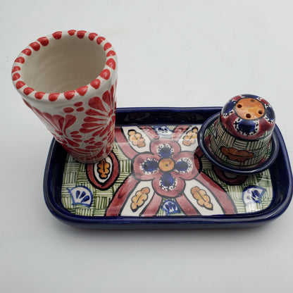 3pc Multicolor Talavera Salt & Lime Tray w/ Tequilero