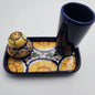 3pc Blue/ Yellow Talavera Salt & Lime Tray w/ Tequilero