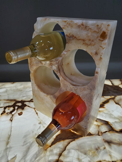 Beige & Orange Onyx Stone Wine Holder