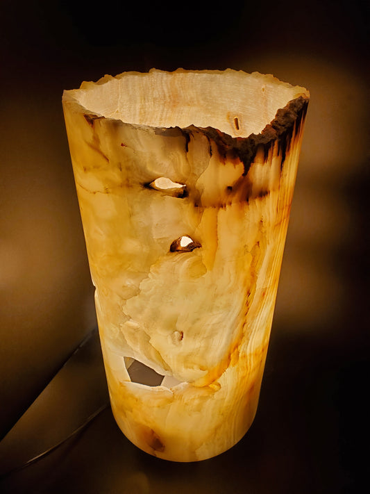 Beige, Orange and Brown Round Onyx Lamp