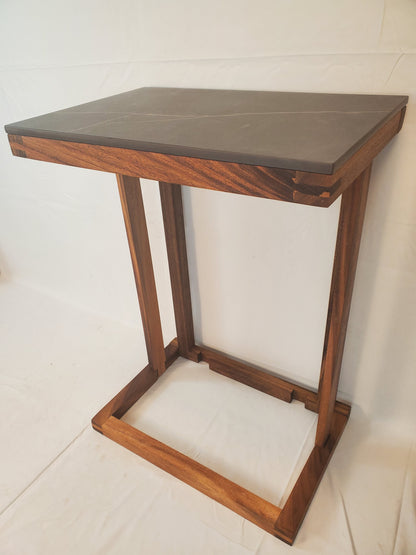 Los Cabos Wood Folding Auxilliary Table w/ Real Stone Top
