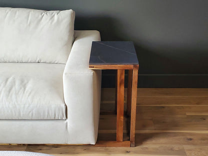 Los Cabos Wood Folding Auxilliary Table w/ Real Stone Top