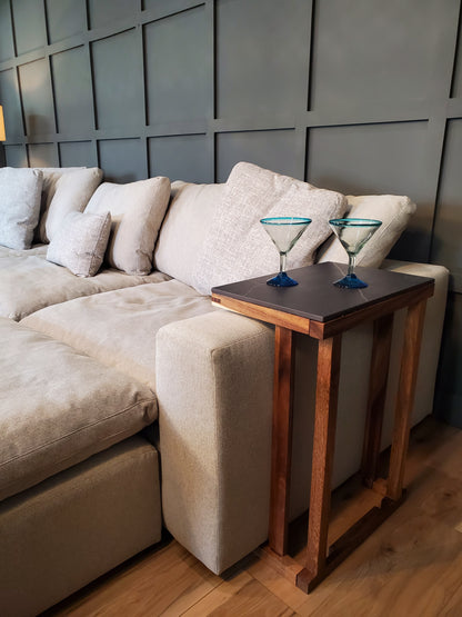 Los Cabos Wood Folding Auxilliary Table w/ Real Stone Top