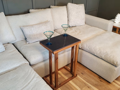 Los Cabos Wood Folding Auxilliary Table w/ Real Stone Top