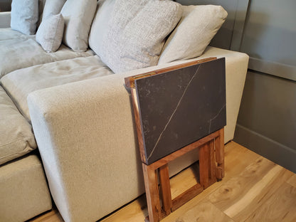 Los Cabos Wood Folding Auxilliary Table w/ Real Stone Top