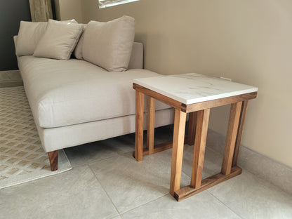 Los Cabos Wood Corner Table w/ Real Stone Top