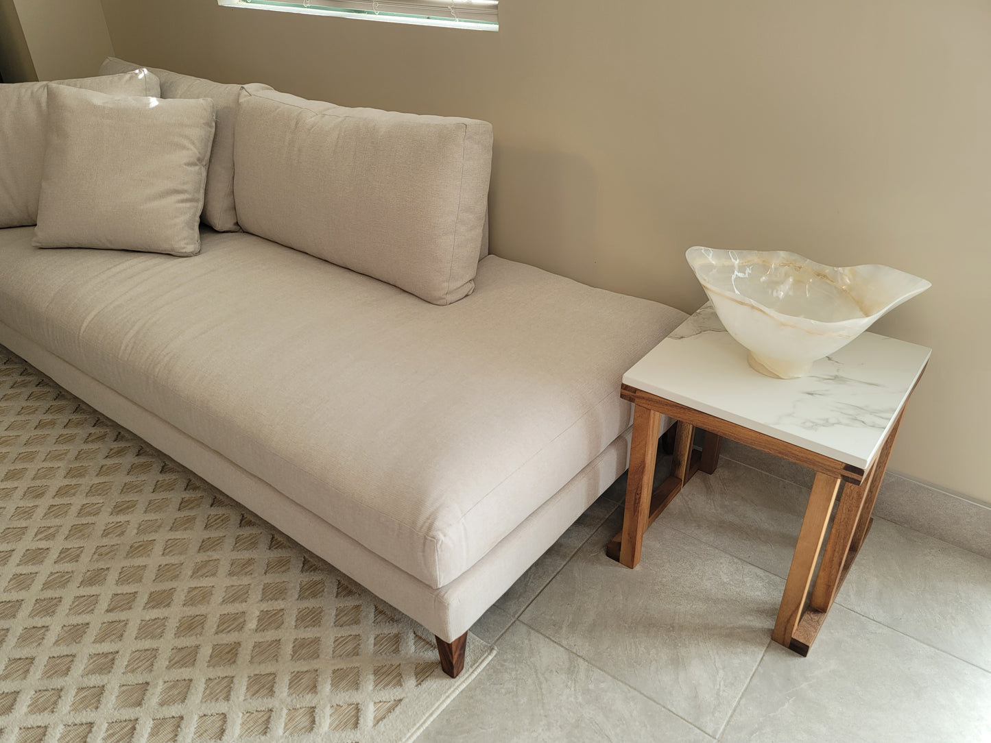 Los Cabos Wood Corner Table w/ Real Stone Top