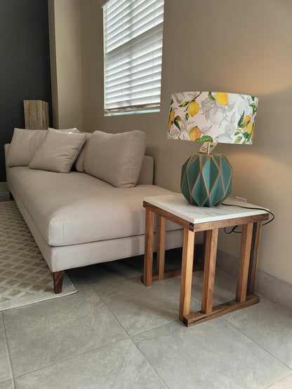 Los Cabos Wood Corner Table w/ Real Stone Top