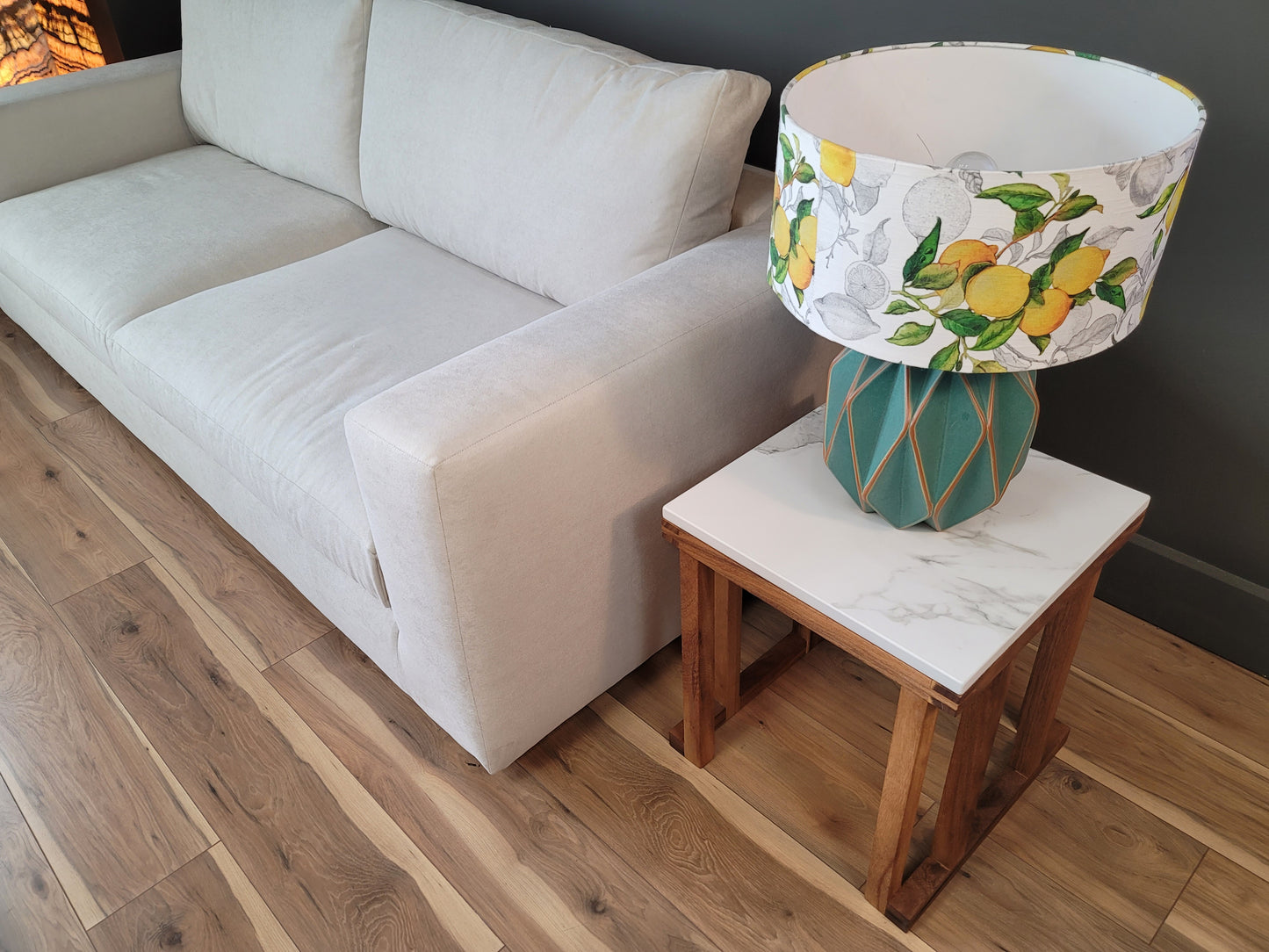 Los Cabos Wood Corner Table w/ Real Stone Top