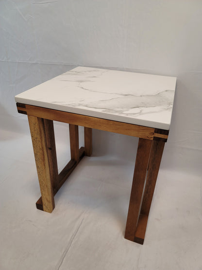 Los Cabos Wood Corner Table w/ Real Stone Top