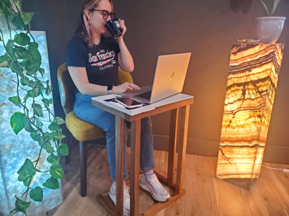 Los Cabos Wood Folding Auxilliary Table w/ Real Stone Top